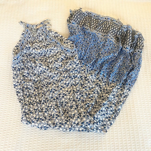 LOFT Dresses & Skirts - LOFT Blue and White Floral Tie Waist Maxi Dress size Large